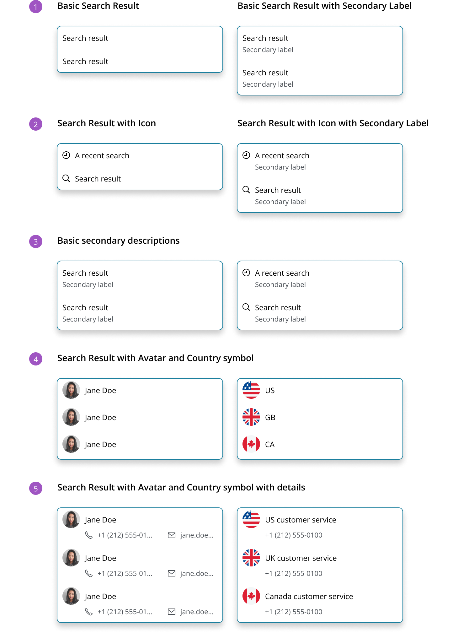 Image examples of search result item types